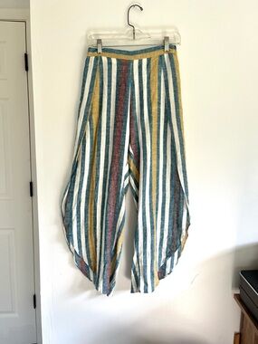 DREW Anthropologie Linen Multicolor Striped Lightweight Tulip Pants Size Small